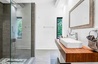 a bathroom with a sink and a shower at Sunny Miami Escape in Prime Location