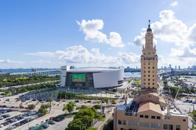 a view of a city with a clock tower at 2907 Modern Apartment in Downtown Miami with Pool and Gym in Miami