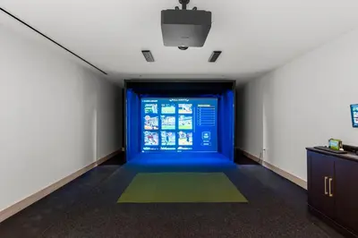 a hallway with a blue door in a room at Stylish Studio in Downtown Location in Miami