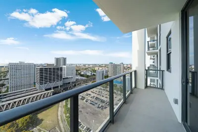 a balcony with a view of a city at Downtown Drift-Luxury Amenities Sauna & Pool in Miami