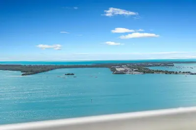 an aerial view of a large body of water at Brickell Ocean View Condo with Free Parking in Miami