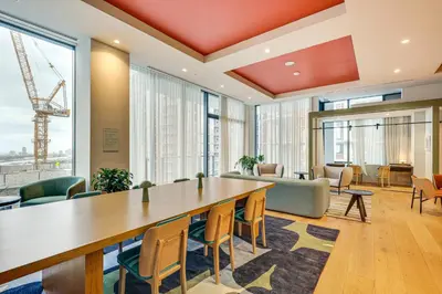 an office with a long table and chairs at Luxe High-Rise Living! Crosby Condo with Ocean View in Miami