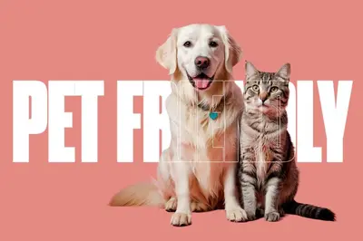 a dog and a cat sitting next to a sign that reads petify at City Atelier -Sauna Pool Parking in Miami