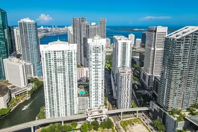 an aerial view of a city with tall buildings at Brickell Residence 2BR Loft with amazing views in Miami