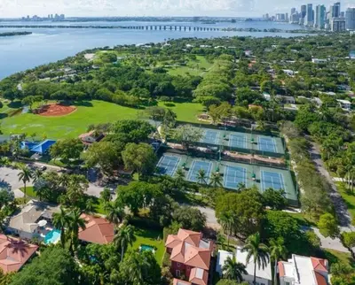 an aerial view of a resort with a body of water at Spanish Style home in Miami Upper East Side in Miami