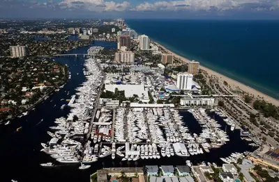 an aerial view of a harbor filled with boats at Central Fort Lauderdale 2BR Cottage Near Beach in Fort Lauderdale