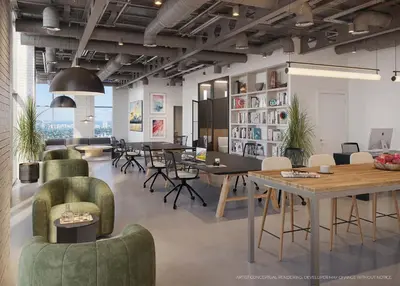 a large room with tables and chairs in a room at Elegant Condo Near Bayside in Central Miami in Miami