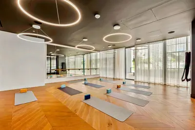 a yoga room with mats on the floor at City-View Condo W Pool Access & Free Parking in Miami