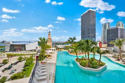 a view of a city skyline with a swimming pool at City-View Condo W Pool Access & Free Parking in Miami