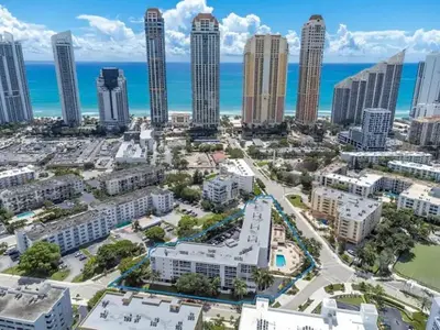 an aerial view of a city with tall buildings at Le Frontenac 404 STR-02799 in Sunny Isles Beach