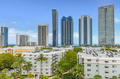 a view of a city skyline with tall buildings at Le Golden Bay 902 STR-00876 in Sunny Isles Beach