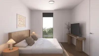 a white bedroom with a bed and a television at New Luxury Hotel in Edgewater • 2 Suites • Rooftop Pool Sense28 by AvantStay in Miami