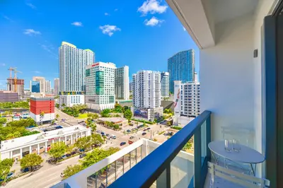 a balcony with a view of the city at Modern Escape in Brickell w Pool & Gym in Miami