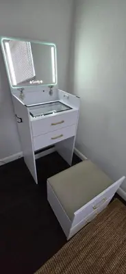 a white dresser with a mirror and a drawer at Cozy private 2BR Home with Outdoor space and BBQ grill in Hollywood