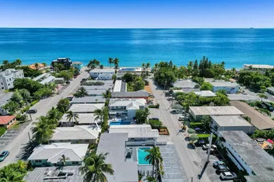 an aerial view of a city with the ocean at Desoto Beach Retreat with Heated Pool - By Atlantikos in Hollywood
