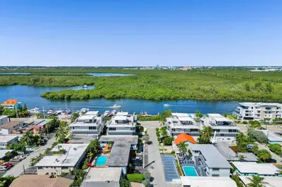 an aerial view of a town next to a river at Desoto Beach Retreat with Heated Pool - By Atlantikos in Hollywood