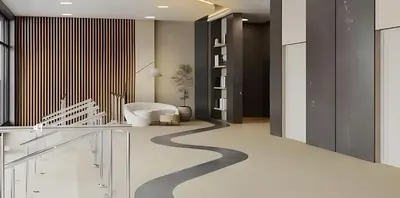 a bathroom with a carpeted floor with a winding hallway at Sleeps 20 3 Suites in New Luxury Hotel w Rooftop Pool Sense28 by AvantStay in Miami