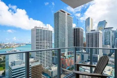 a balcony with a view of a city at Miami Bay Million-Dollar View | Private Condo in Miami