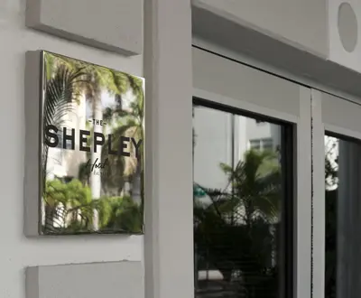 a sign on the side of a building at Shepley South Beach Hotel in Miami Beach