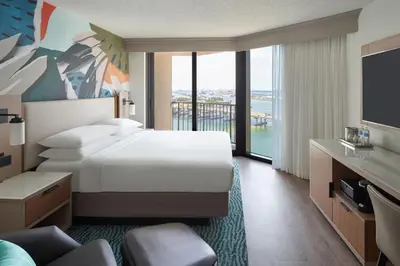 a hotel room with a bed and a television at Miami Marriott Biscayne Bay in Miami