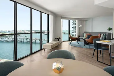 a hotel room with a view of the water at Miami Marriott Biscayne Bay in Miami