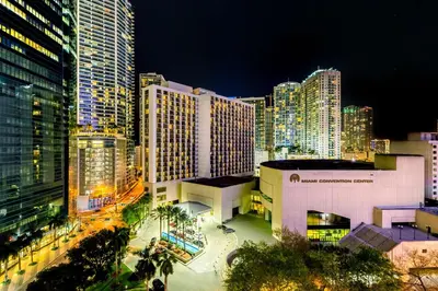 a view of a city at night with tall buildings at Hyatt Regency Miami in Miami