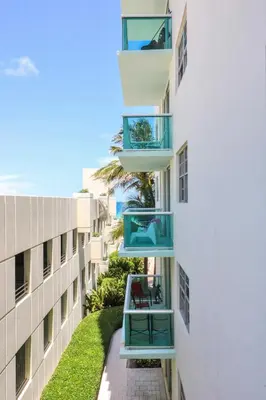 an apartment building with balconies on the side of it at The Tides 1bedroom apt 3rd floor We are on the Beach! in Hollywood