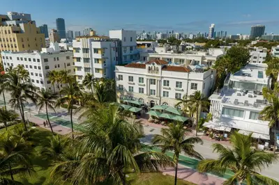 an aerial view of a city with palm trees and buildings at Marriott Vacation Club, South Beach in Miami Beach
