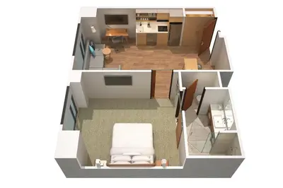 a rendering of a floor plan of a house at The Dalmar, Fort Lauderdale, a Tribute Portfolio Hotel in Fort Lauderdale