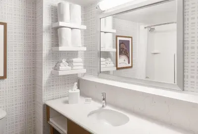 a white bathroom with a sink and a mirror at Hampton Inn Fort Lauderdale Downtown Las Olas Area in Fort Lauderdale
