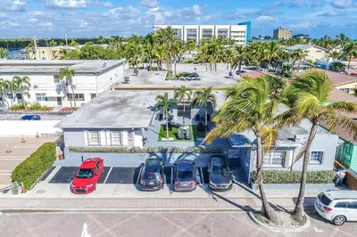 an aerial view of cars parked in a parking lot at Renovated studio wocean view boardwalk steps in Hollywood