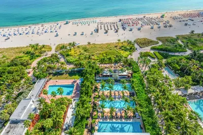 an aerial view of a resort with a beach at Oceanfront Private Condo at The Setai -2707 in Miami Beach