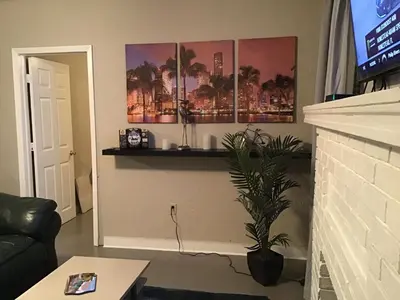 a living room with a couch and a plant at Modern 3/1 house close to Beaches and Midtown in Miami