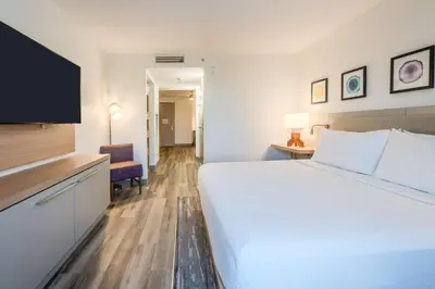 a hotel room with a large bed and a television at Hilton Garden Inn Ft. Lauderdale Airport-Cruise Port in Dania Beach