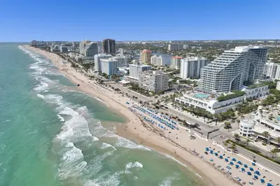 an aerial view of a beach and the ocean at WVR Vacation Residences 506 in Fort Lauderdale
