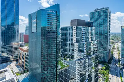 an aerial view of a city with tall buildings at Luxurious Condo in Brickell with Free Parking in Miami