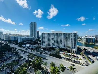 a view of a city with palm trees and buildings at Miami Hollywood Great Two Bedroom Apartment with Channel View 006-22bvic in Hollywood