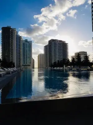 a large body of water in a city with tall buildings at Iconbrickell in Miami