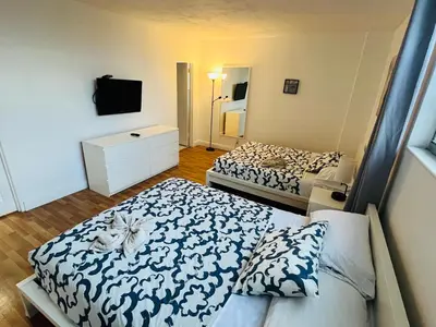 a small bedroom with two beds and a tv at Miami Hollywood Great 2 Bedroom 2 Bathroom with Intercostal View 001-22bvic in Hollywood