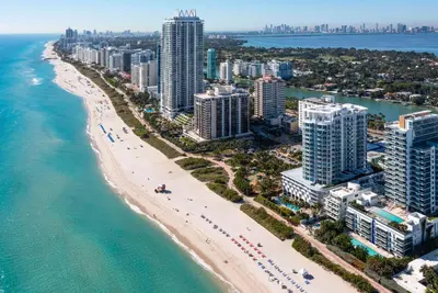 an aerial view of a beach and buildings at MB Hotel, Trademark Collection by Wyndham in Miami Beach