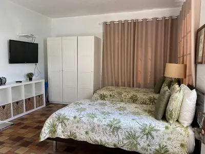 a hotel room with two beds and a television at Harding Boutique Apartments in Miami Beach
