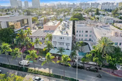 an aerial view of a city with buildings and palm trees at Hotel Chelsea in Miami Beach