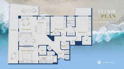 a floor plan of a house at Luxury 3 Br- Front Intercostal View - Amazing Pools in Hollywood
