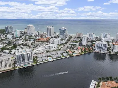 an aerial view of a city with buildings and the water at 914 Tiffany House condo in Fort Lauderdale