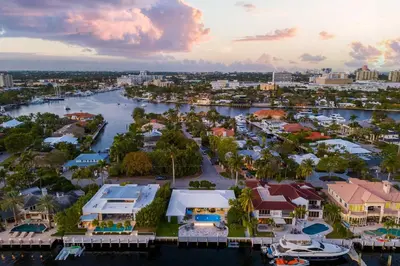 an aerial view of a city with a harbor at Waterfront Fort Lauderdale House with Heated Pool! in Fort Lauderdale