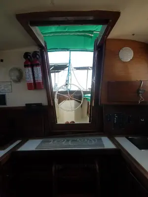 a view of a kitchen with a window on a boat at Unique perspective in Miami