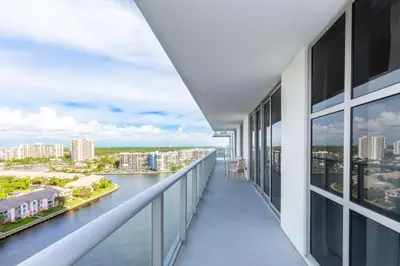 a balcony of a building with a view of the water at Hyde Beach House Luxury Condo-Resort 1204 condo in Hollywood Beach