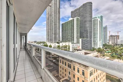 a balcony with a view of a city at Waterfront High-Rise Condo - Miami Beach 5 Mi in Miami