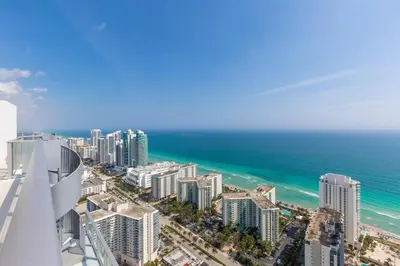 an aerial view of a city and the ocean at Penthouse 2 Terraces Ocean Views Beach Access in Hollywood