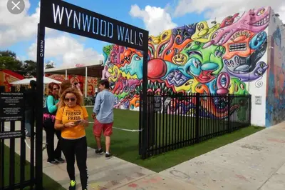 a woman standing in front of a gate with a mural at Your House in Miami in Miami